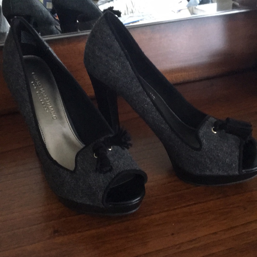Tweed black heel with tassels 7.5